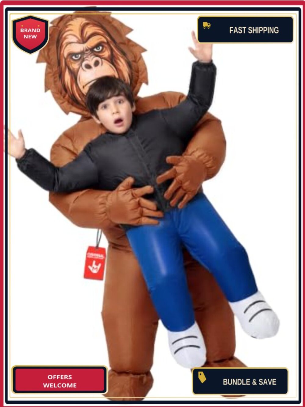 Inflatable Bigfoot Costume Kids One Size with Fan Halloween Pretend Play